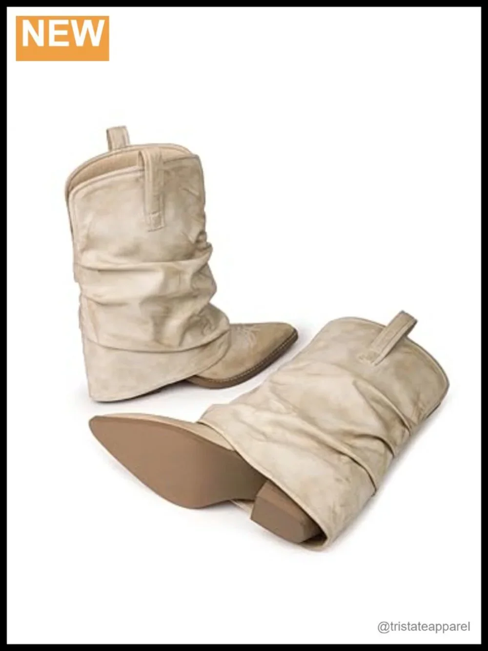 Women's Slouchy Mid-Calf Cowboy Boots Pointed Toe Faux Leather Western Pull On
